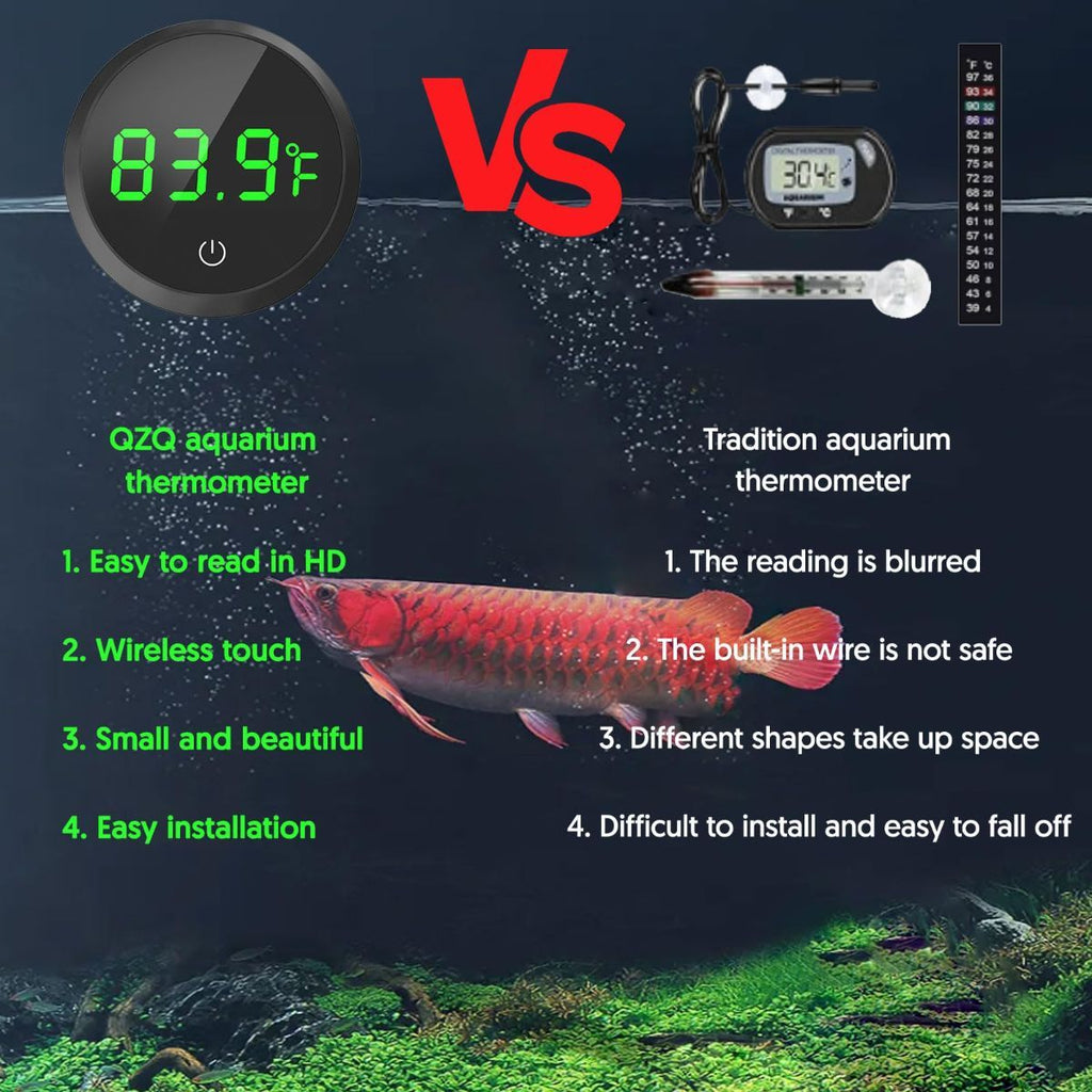 Fish Tank Thermometer Aquarium Thermometer Wireless Touch Stick Digital Aquarium Thermometer LED Display ±1°F for Monitoring The Fish Tank Aquarium Temperature Accessories - Black - Size 1.77in
