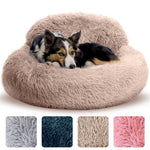 Cozy Plush Donut Pet Bed with Raised Rim, Washable Faux Fur Cat & Dog Couch, Winter Warm Supportive Nest for Small to Large Breeds (L, Silver)