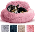 Cozy Plush Donut Pet Bed with Raised Rim, Washable Faux Fur Cat & Dog Couch, Winter Warm Supportive Nest for Small to Large Breeds (M, Silver)
