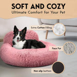 Cozy Plush Donut Pet Bed with Raised Rim, Washable Faux Fur Cat & Dog Couch, Winter Warm Supportive Nest for Small to Large Breeds (M, Silver)