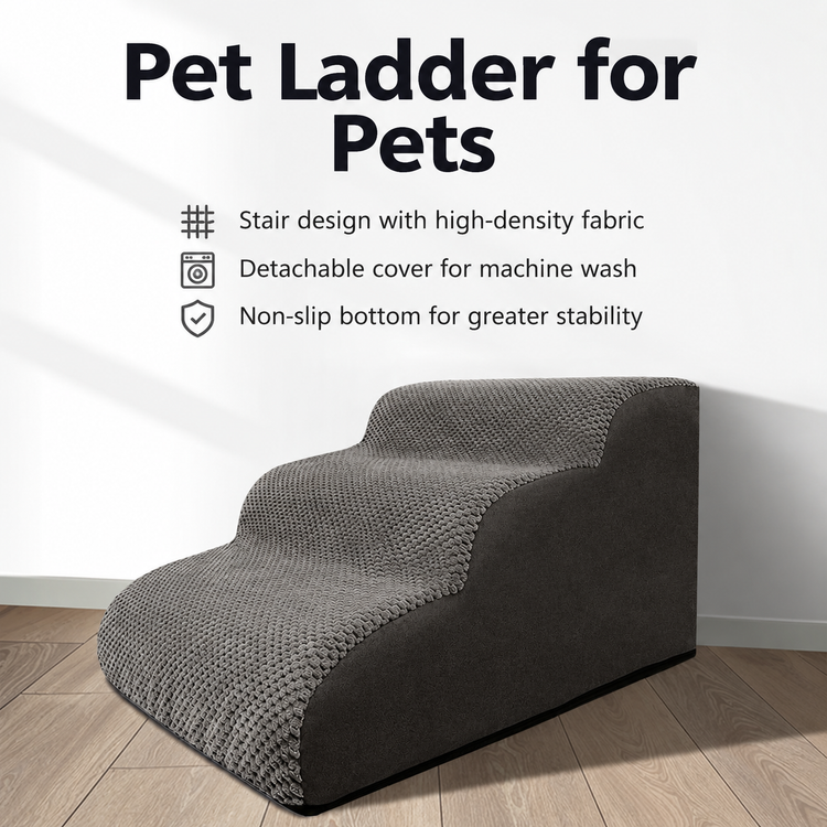 Orthopedic Foam Pet Stairs with Washable Cover – Safe 2, 3, & 4 Tier Dog Ramp for Bed & Couch Access, Gentle Slope for Puppies, Small Breeds, and Senior Pets Needing Joint Relief (Beige, 2Tier)
