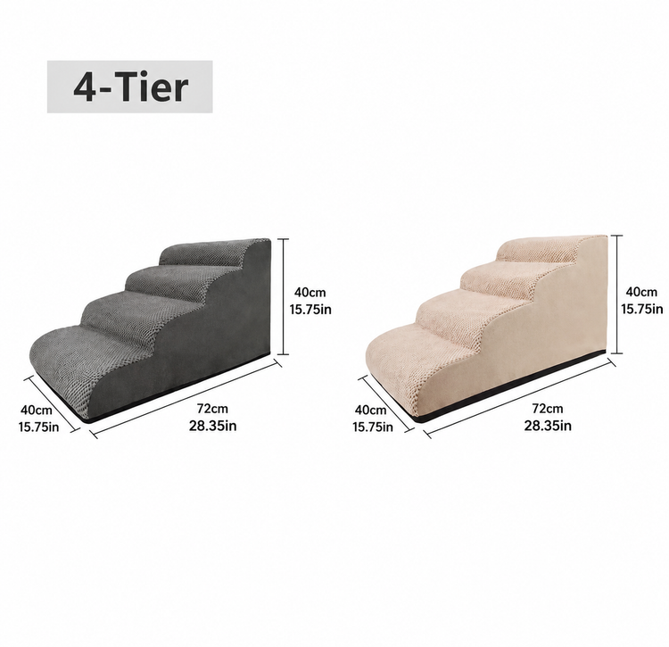 Orthopedic Foam Pet Stairs with Washable Cover – Safe 2, 3, & 4 Tier Dog Ramp for Bed & Couch Access, Gentle Slope for Puppies, Small Breeds, and Senior Pets Needing Joint Relief (Beige, 3Tier)