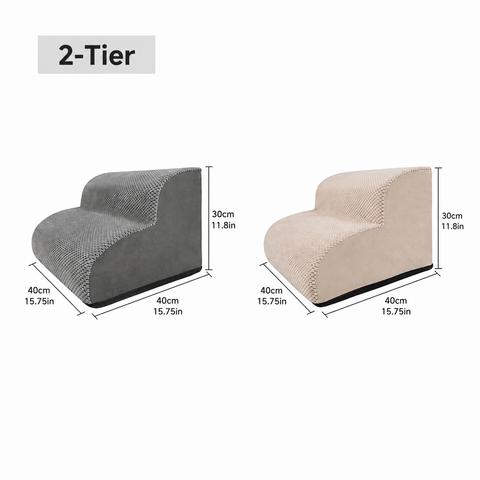 Orthopedic Foam Pet Stairs with Washable Cover – Safe 2, 3, & 4 Tier Dog Ramp for Bed & Couch Access, Gentle Slope for Puppies, Small Breeds, and Senior Pets Needing Joint Relief (Grey, 2Tier)