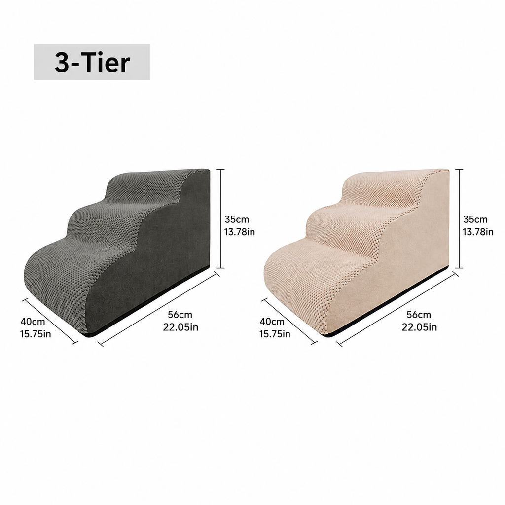 Orthopedic Foam Pet Stairs with Washable Cover – Safe 2, 3, & 4 Tier Dog Ramp for Bed & Couch Access, Gentle Slope for Puppies, Small Breeds, and Senior Pets Needing Joint Relief (Grey, 2Tier)