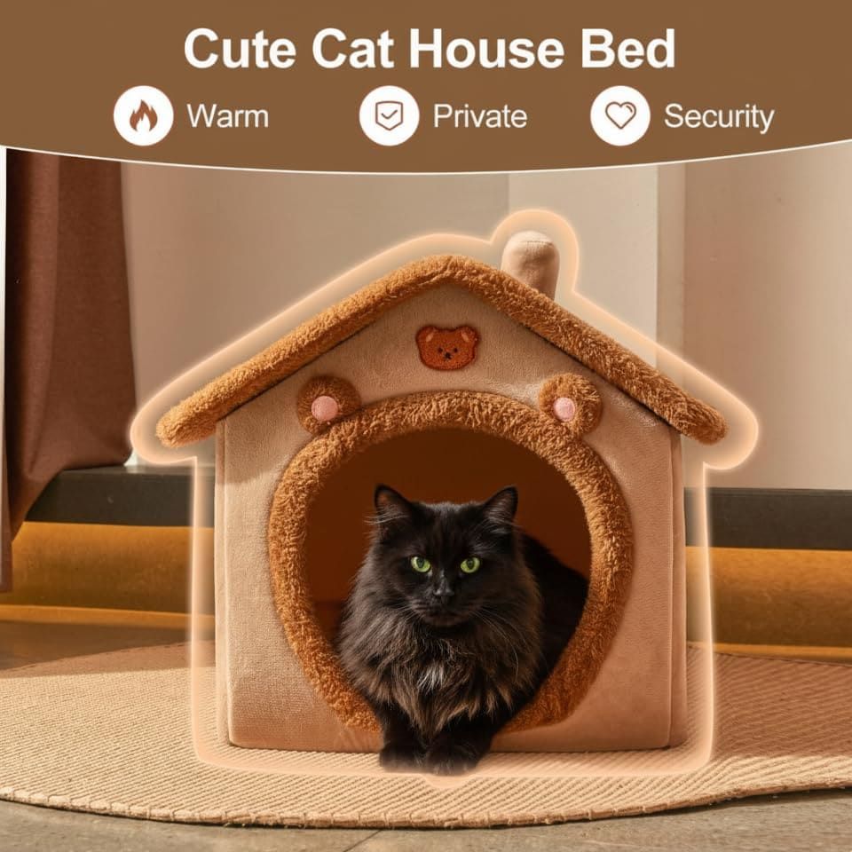 Cozy Pet Cave Bed for Cats and Small Dogs – Soft, Warm, and Washable Faux Fur Nest with Removable Cushion, Perfect Winter Sleeping Hut for Your Furry Friend’s Comfort and Safety (L)