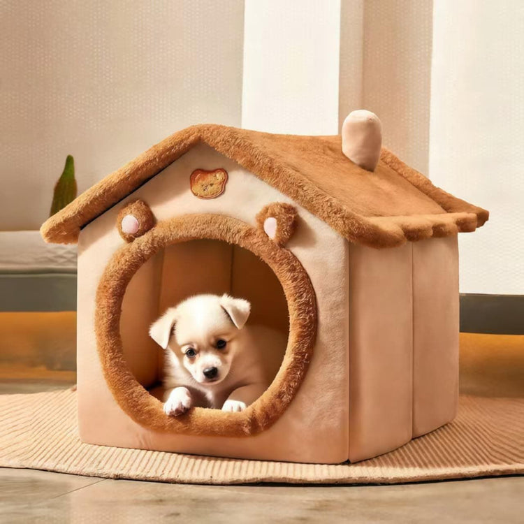 Cozy Pet Cave Bed for Cats and Small Dogs – Soft, Warm, and Washable Faux Fur Nest with Removable Cushion, Perfect Winter Sleeping Hut for Your Furry Friend’s Comfort and Safety (M)