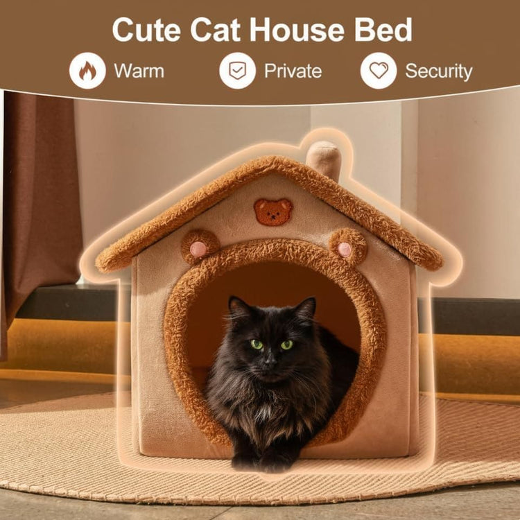 Cozy Pet Cave Bed for Cats and Small Dogs – Soft, Warm, and Washable Faux Fur Nest with Removable Cushion, Perfect Winter Sleeping Hut for Your Furry Friend’s Comfort and Safety (M)