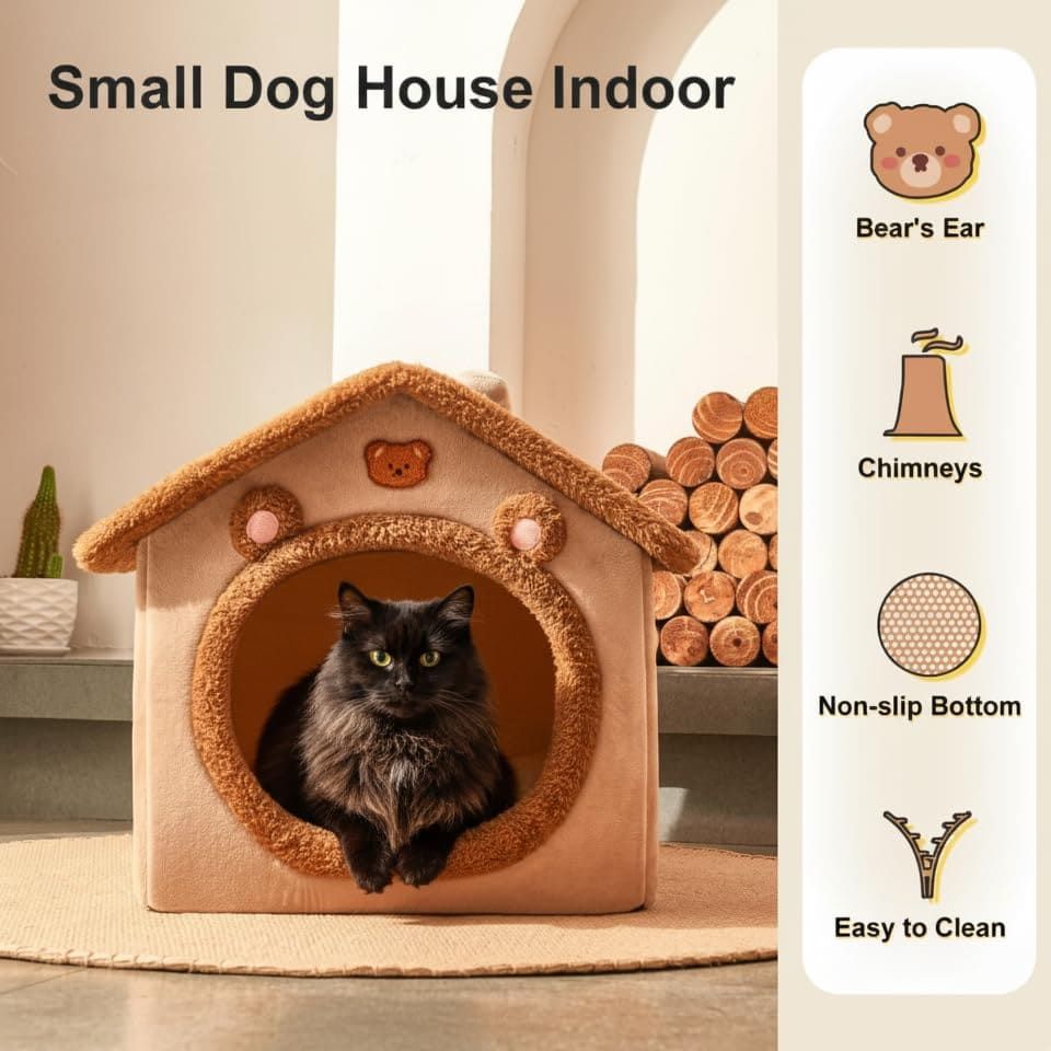 Cozy Pet Cave Bed for Cats and Small Dogs – Soft, Warm, and Washable Faux Fur Nest with Removable Cushion, Perfect Winter Sleeping Hut for Your Furry Friend’s Comfort and Safety (M)