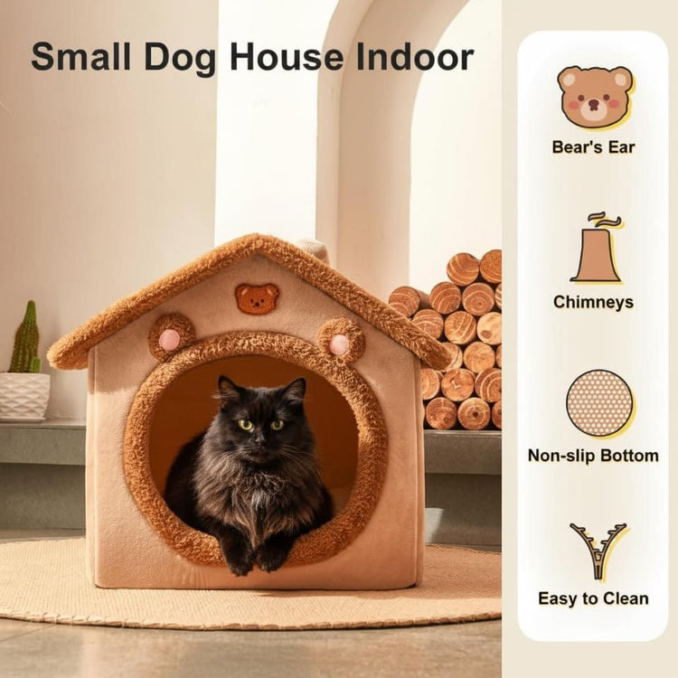 Cozy Pet Cave Bed for Cats and Small Dogs – Soft, Warm, and Washable Faux Fur Nest with Removable Cushion, Perfect Winter Sleeping Hut for Your Furry Friend’s Comfort and Safety (M)