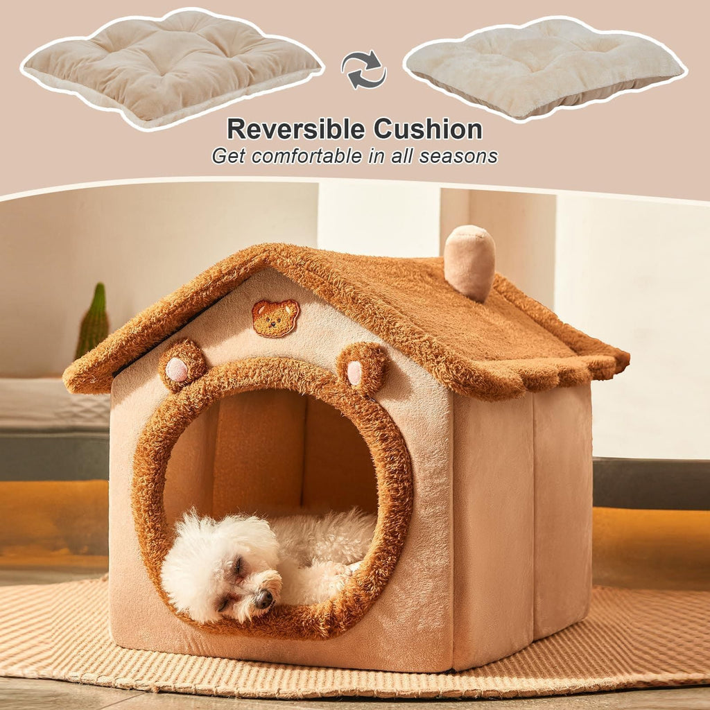 Cozy Pet Cave Bed for Cats and Small Dogs – Soft, Warm, and Washable Faux Fur Nest with Removable Cushion, Perfect Winter Sleeping Hut for Your Furry Friend’s Comfort and Safety (M)