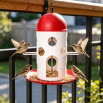Hanging Bird Feeder with Red Dome Roof and Perch, Outdoor Wild Bird Feeding Station for Garden, Yard, Balcony, or Park Decoration and Bird Watching (Red)