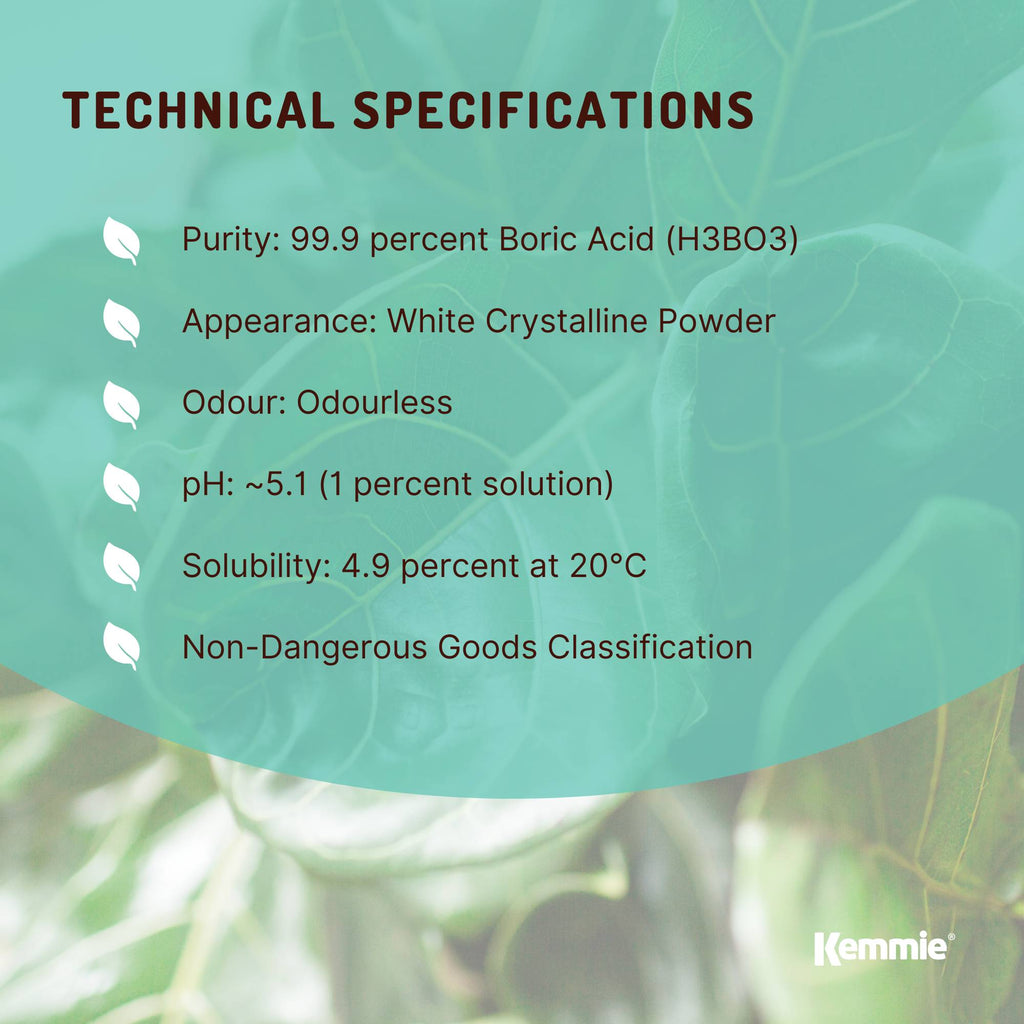 Kemmie 1Kg Boric Acid Powder 99.9% Pure - Soluble Orthoboric Acid H3BO3