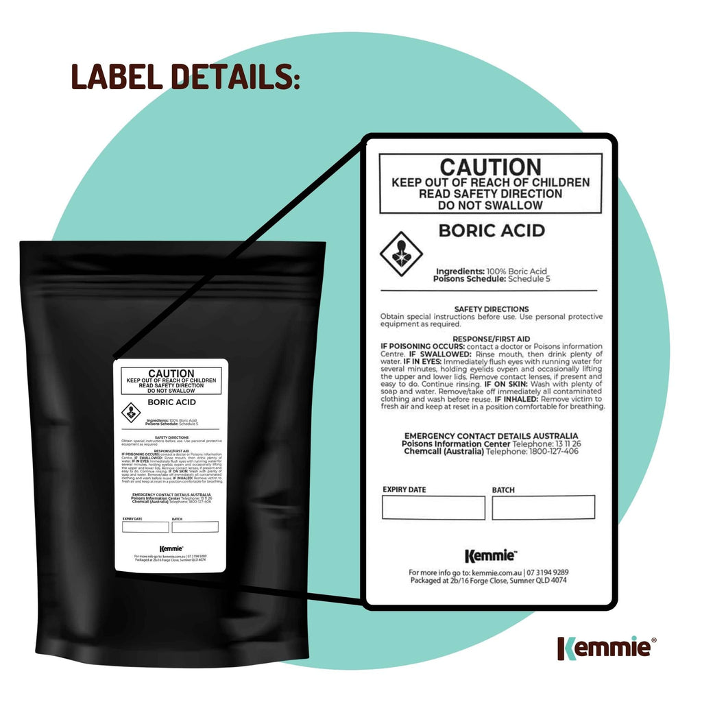Kemmie 1Kg Boric Acid Powder 99.9% Pure - Soluble Orthoboric Acid H3BO3