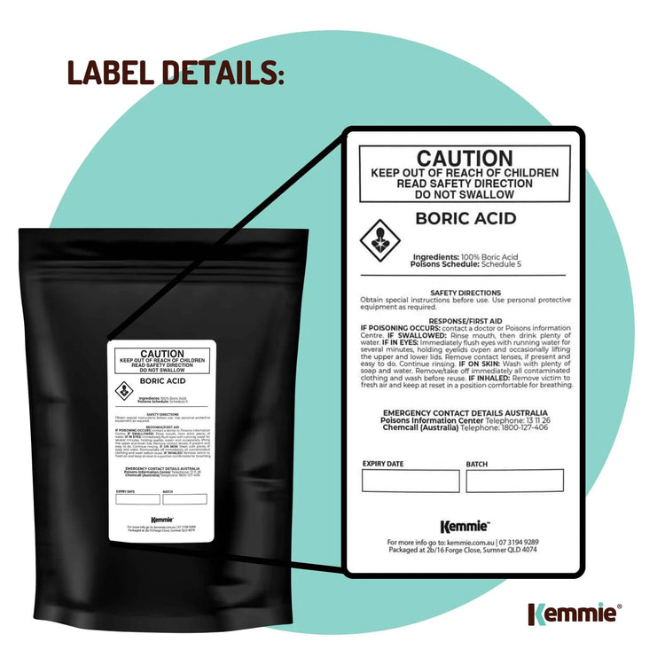 Kemmie 2Kg Boric Acid Powder 99.9% Pure - Soluble Orthoboric Acid H3BO3