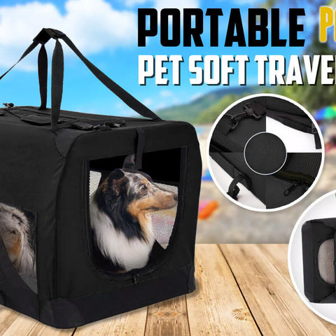 Portable Soft Dog Cage Crate Carrier L BLACK