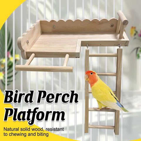 Parrot Wooden Climbing Ladder Platform Bed Stand Toy Bird Cage Resting Training