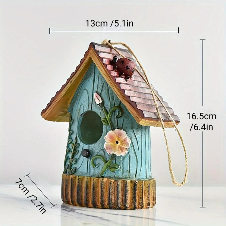 Handmade Birdhouse Resin Cute Patio Garden Hanging Nest Decoration for Outdoors - Blue