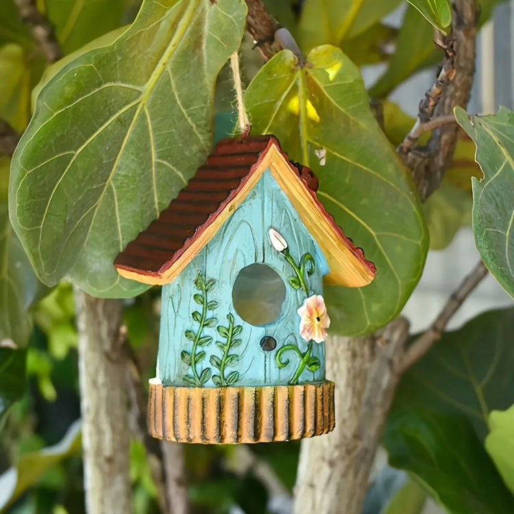 Handmade Birdhouse Resin Cute Patio Garden Hanging Nest Decoration for Outdoors - Blue
