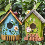 Handmade Birdhouse Resin Cute Patio Garden Hanging Nest Decoration for Outdoors - Blue