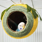 Bird Nest Parrot Nest Coconut Shell Braided Twine Colourful Cage Hanging Bed - White-Brown-Screw Model