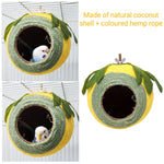 Bird Nest Parrot Nest Coconut Shell Braided Twine Colourful Cage Hanging Bed - White-Brown-Screw Model