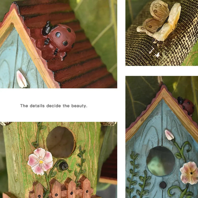 Handmade Birdhouse Resin Cute Patio Garden Hanging Nest Decoration for Outdoors - Green