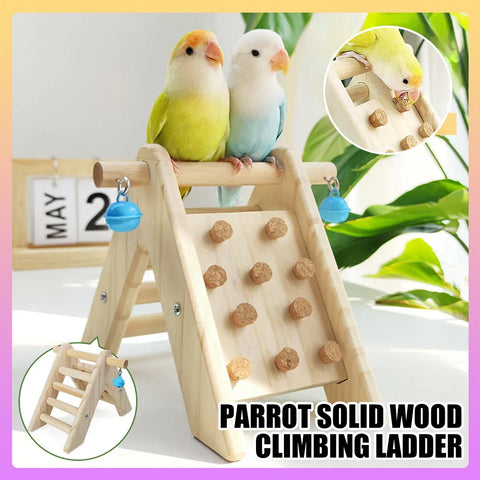 Wooden Bird Ladder Toy With Bell Parrot Perch Stand Climbing Gym Accessories Fun