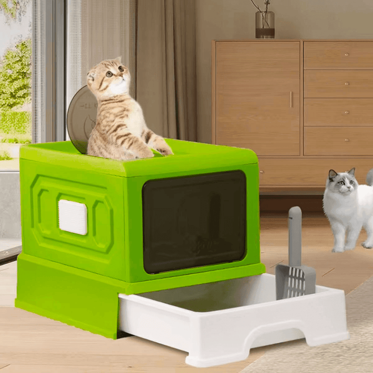 Folding Enclosed Cat Litter Box Foldable Drawer Toilet Anti-Splash Pet Supplies - Blue