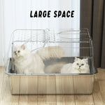 Durable Stainless Steel Cat Litter Box Pan Pet Toilet Odor Control Tray Large - White