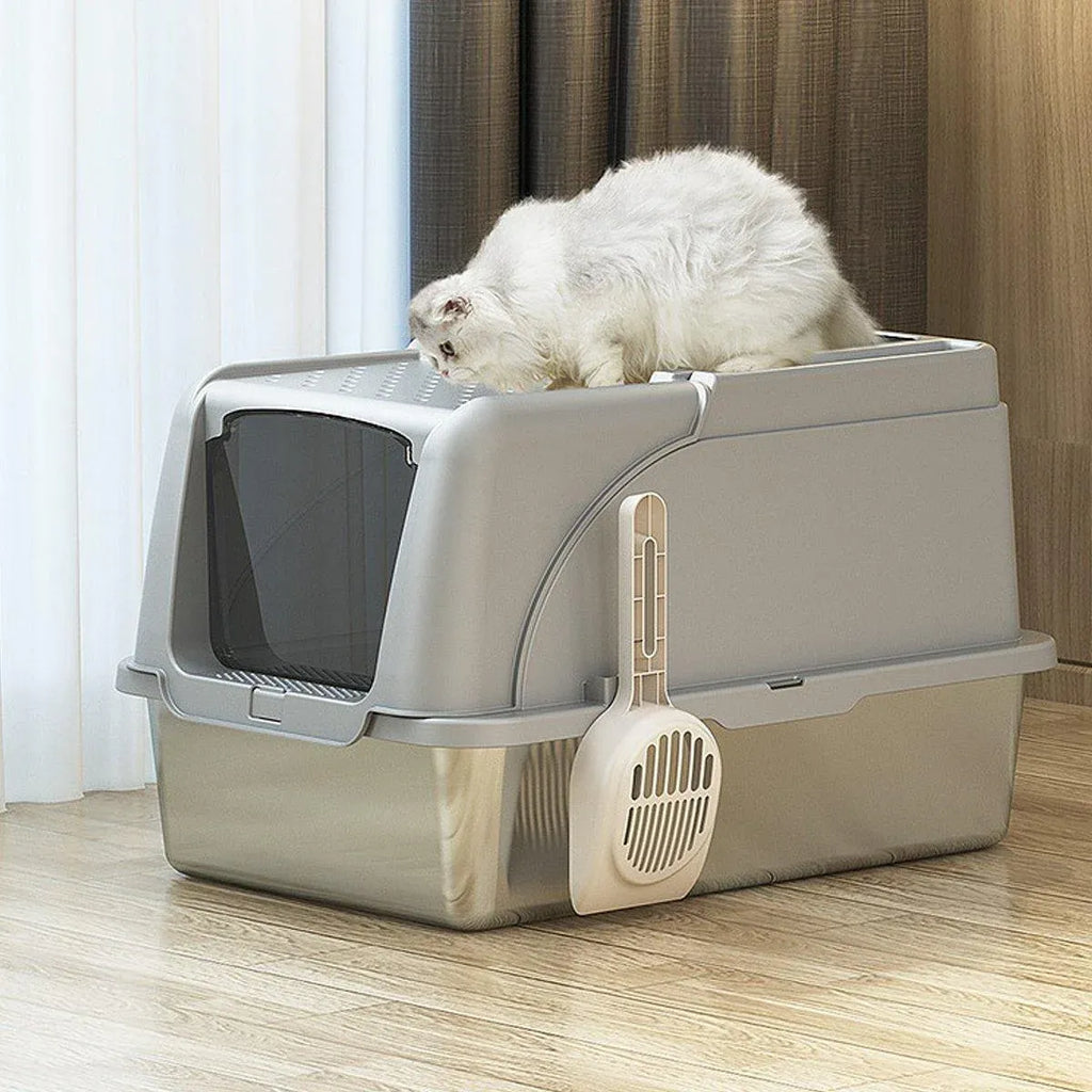 Durable Stainless Steel Cat Litter Box Pan Pet Toilet Odor Control Tray Large - White