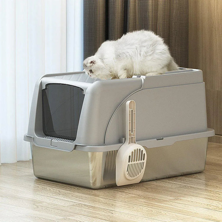 Durable Stainless Steel Cat Litter Box Pan Pet Toilet Odor Control Tray Large - White