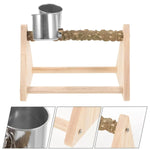 Solid Wood Parrot Desktop Training Rack Station with Food Basin Durable
