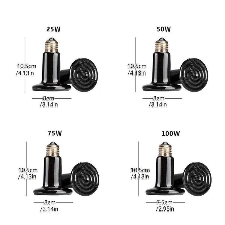 2X Ceramic Infrared Heat Lamp Bulbs for Reptiles and Terrariums - 50W-2PCS