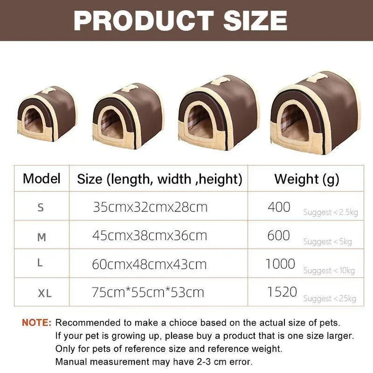 L Size Pet House Kennel Soft Igloo Beds Cave Cat Puppy Bed Warm Cushion Fold - Brown Dots