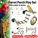 Wooden Parrot Stand Climbing Ladder Swing Toy for Birds Cage Play Accessories - Suction Cup Type