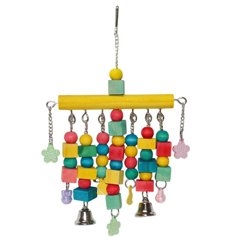 Nordic Woven Parrot Toy with Wooden Blocks Hanging Bird Cage Pendant