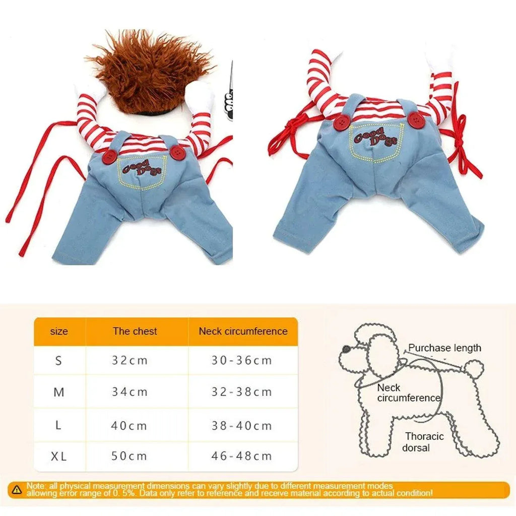 Halloween Dog Costume Pet Accessories Funny Dress Up for Small Medium Dogs - Deadly Doll-XL