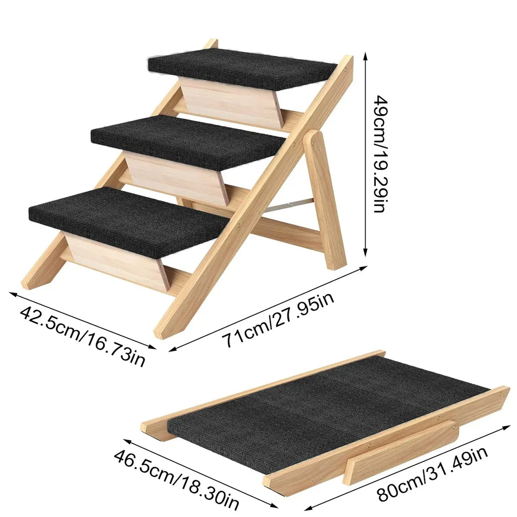 Outdoor Indoor Portable Wooden Pet Stairs Dog Cat Climbing Ladder Non Slip Play