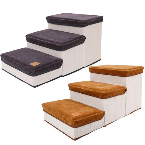 Foldable Pet Dog Stairs Puppy Step Ladder for Bed Sofa Portable Climbing Ramp - Grey