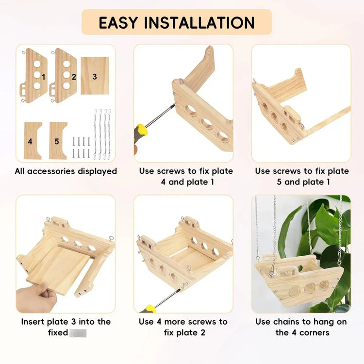 Wooden Cradle Swing Hammock Cage Accessory for Small Pets