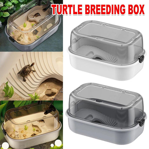 Turtle Tank Home Reptile Habitat Turtle Feeding Box Aquarium Portable Container - Grey