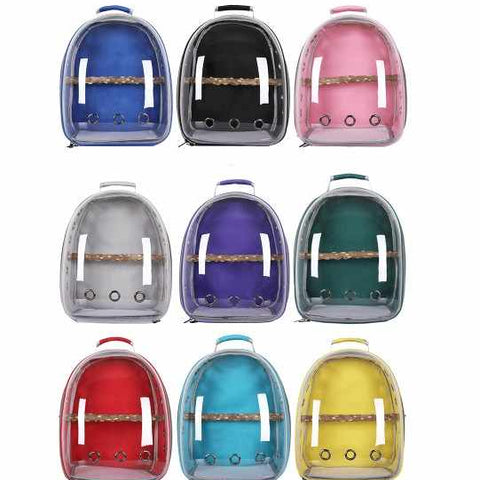 Grey Stylish Transparent PVC Pet Carrier Backpack - Large Capacity, Multi-Use for Birds & Cats(Including Wooden Stick)