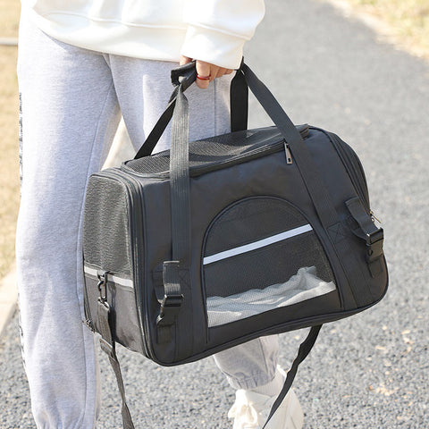 Portable Pet Bag for Small Dogs and Cats - Black Travel Tote with Pet Mat (44x25x28cm)