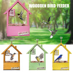 Pink Charming Wooden House Hanging Bird Feeder - Attract Wild Birds to Your Garden