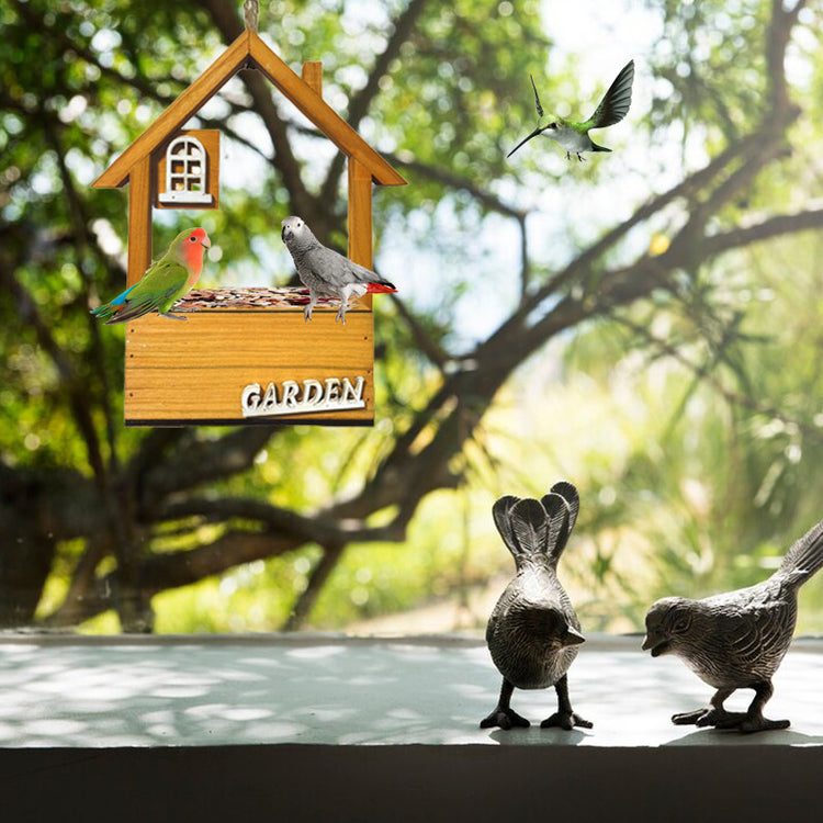 Pink Charming Wooden House Hanging Bird Feeder - Attract Wild Birds to Your Garden
