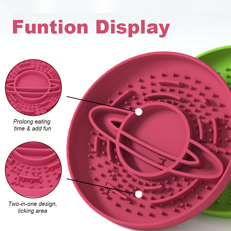 Red Silicone Planet Slow Feeder Dog Bowl - 2-in-1 Anti-Choke Lick Mat for Healthy Eating & Fun