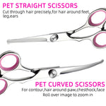Blue and Silver Complete 5-Piece Pet Grooming Scissors Kit - Stainless Steel Straight, Curved & Thinning Shears with Comb & PU Case (6.0 Inch)