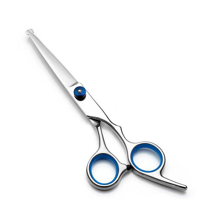 Blue and Silver Complete 5-Piece Pet Grooming Scissors Kit - Stainless Steel Straight, Curved & Thinning Shears with Comb & PU Case (6.0 Inch)