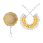 Khaki and Yellow 2 Sets Adorable Porch Goose & Small Pet Costume Set - 2 Summer Straw Hat & 2 Gingham Bib