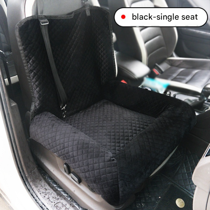 Black Plush Dog Car Booster Seat - 2-in-1 Travel Bed for Small Dogs with Washable Cover